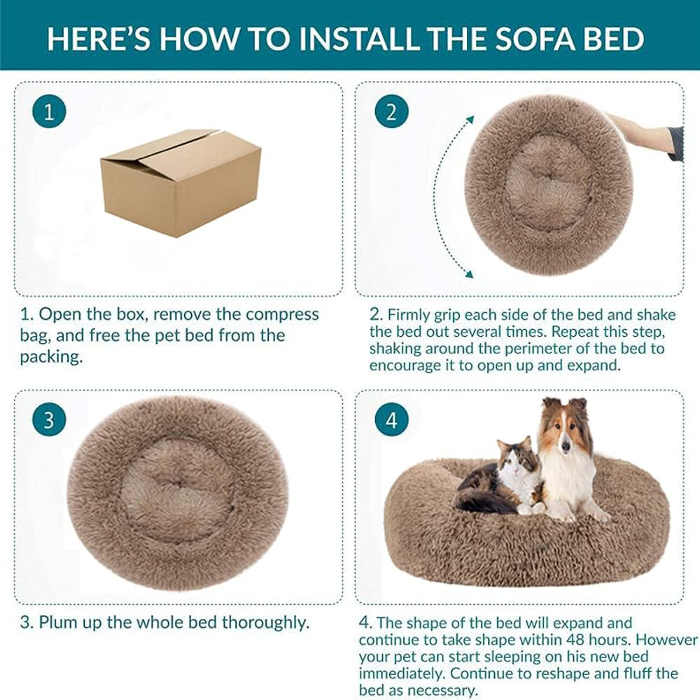 Calming Dog Bed & Cat Bed, Anti-Anxiety Donut Dog Cuddler Bed, Washable Dog Beds & Furniture , Fluffy Faux Fur Plush Dog Cat Cushion Bed For, Small Dog Beds for Large Dogs Dogs and Cats(24"/32")