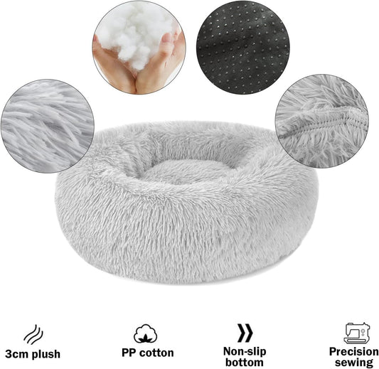 Donut Bed, 19.7'' Plush Pet Bed Mat for Small Dogs & Cats, Calming Cuddler with Waterproof Bottom, Machine Washable, Non-Slip, 22 Lbs Weight Capacity