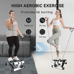 Mini Steppers for Exercise, Mute the Sound with Resistance Bands, 331Lbs Loading Capacity, Digital Monitor, Optional Twist Motion for Home Fitness - White