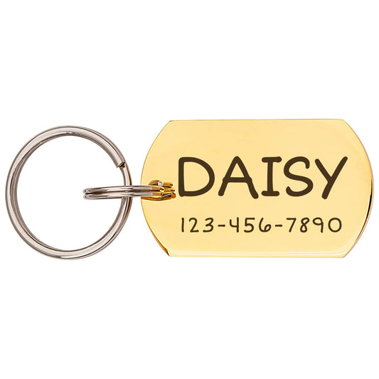 Engravable Pet Id Tag - Dog Tag with Phone Number Tag Shape - Pet Name Tag Emergency Tags for Pet Collar [Gold, M, Only Front Engraving]