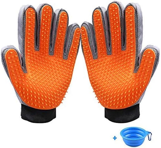 KAXYEW Pet Grooming Gloves, 2IN1 Dog Deshedding Glove Efficient Cat Glove Brush Pet Hair Remover Mitt Glove with Enhanced Five Finger Design for Dog & Cat - 1 Pair