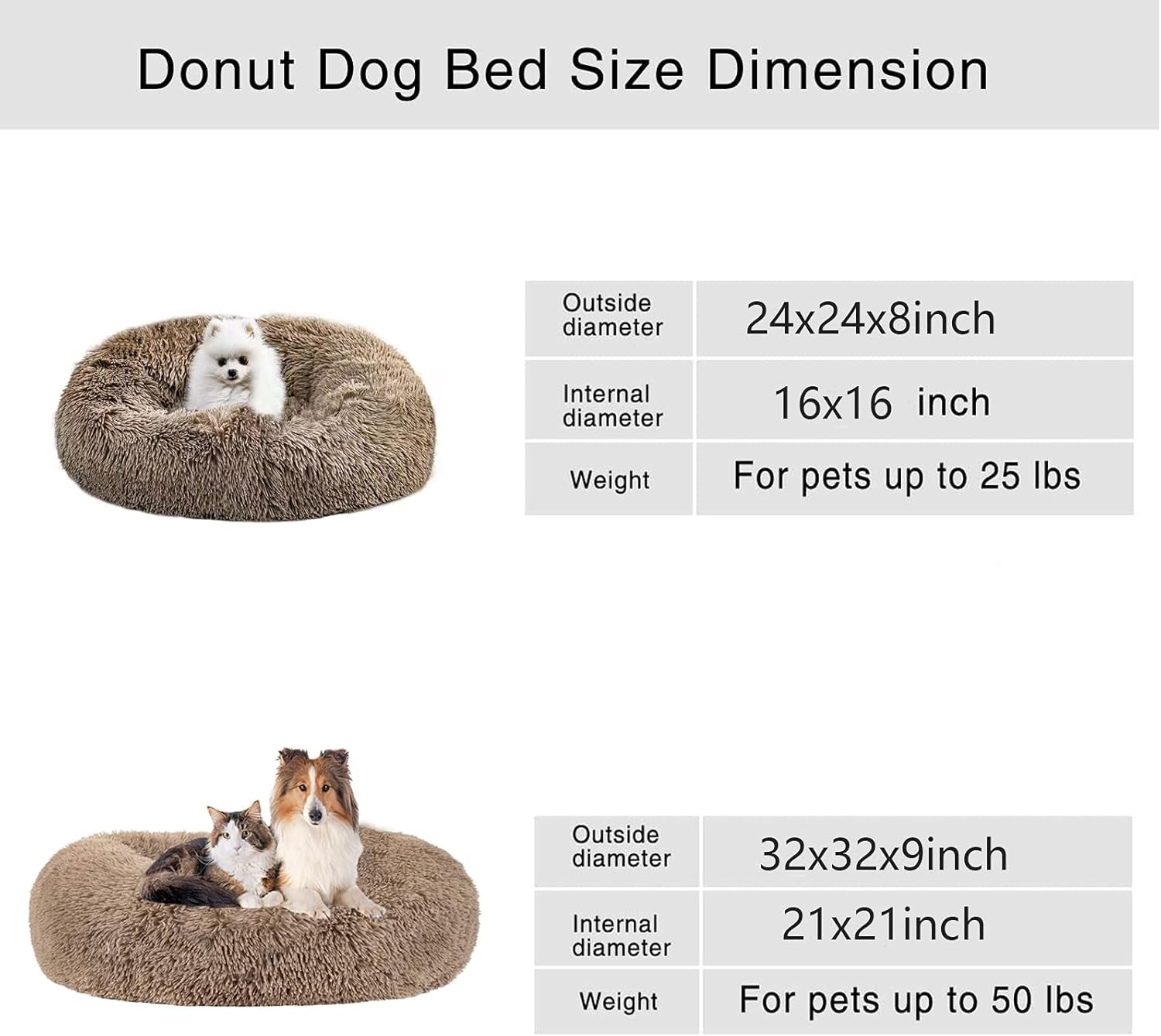 Calming Dog Bed & Cat Bed, Anti-Anxiety Donut Dog Cuddler Bed, Washable Dog Beds & Furniture , Fluffy Faux Fur Plush Dog Cat Cushion Bed For, Small Dog Beds for Large Dogs Dogs and Cats(24"/32")