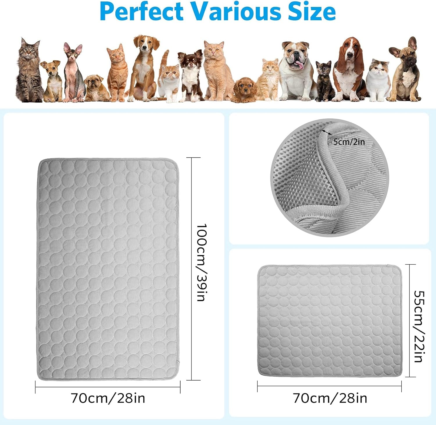 Dog Cooling Mat, Cooling Mat for Dogs Cats, Pet Reusable Bed Mat, Washable Ice Silk Mat, Self Cooling Sleeping Kennel Pad
