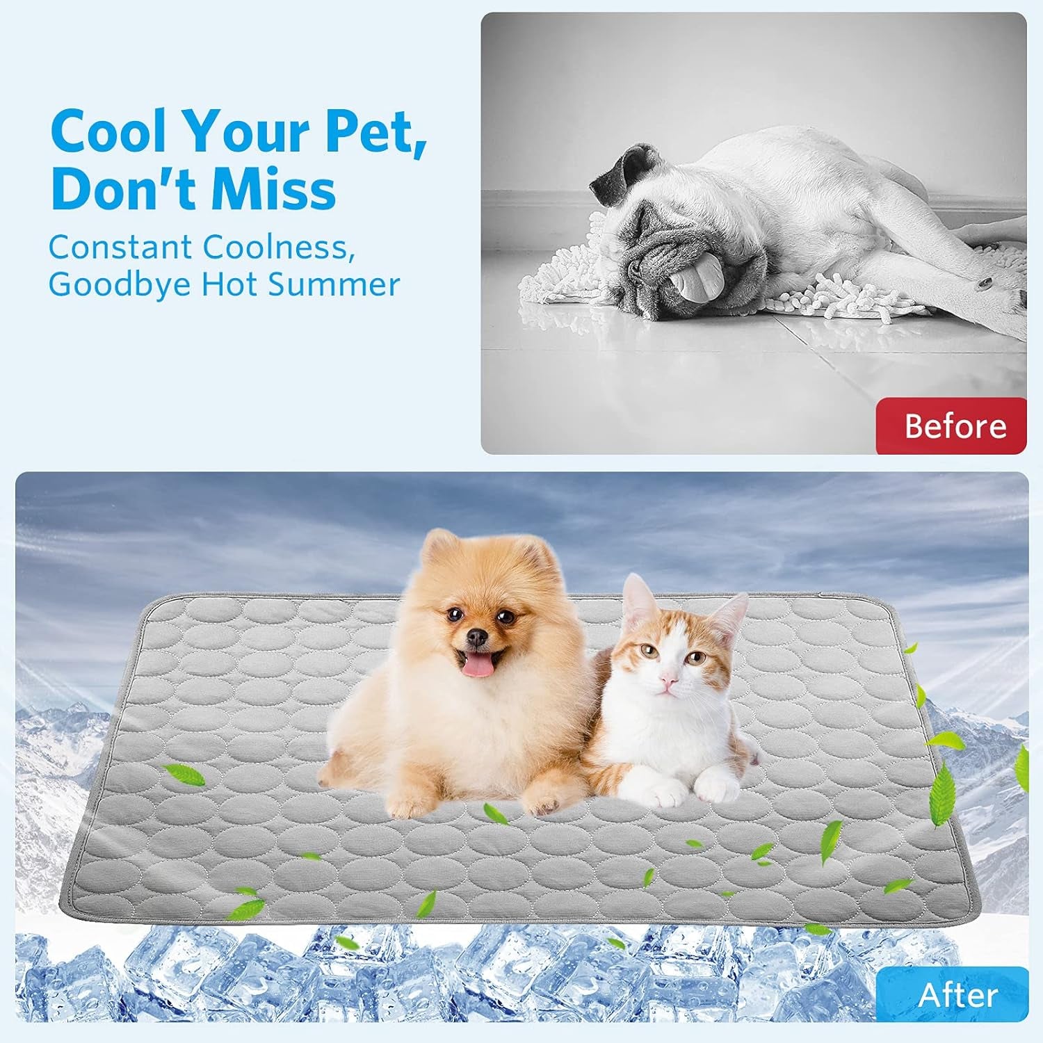 Dog Cooling Mat, Cooling Mat for Dogs Cats, Pet Reusable Bed Mat, Washable Ice Silk Mat, Self Cooling Sleeping Kennel Pad