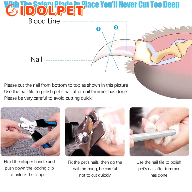 Professional Pet Nail Clipper with Safety Guard Stainless Steel Scissors Cat Dog for Claw Care Grooming Supplies Size Fits