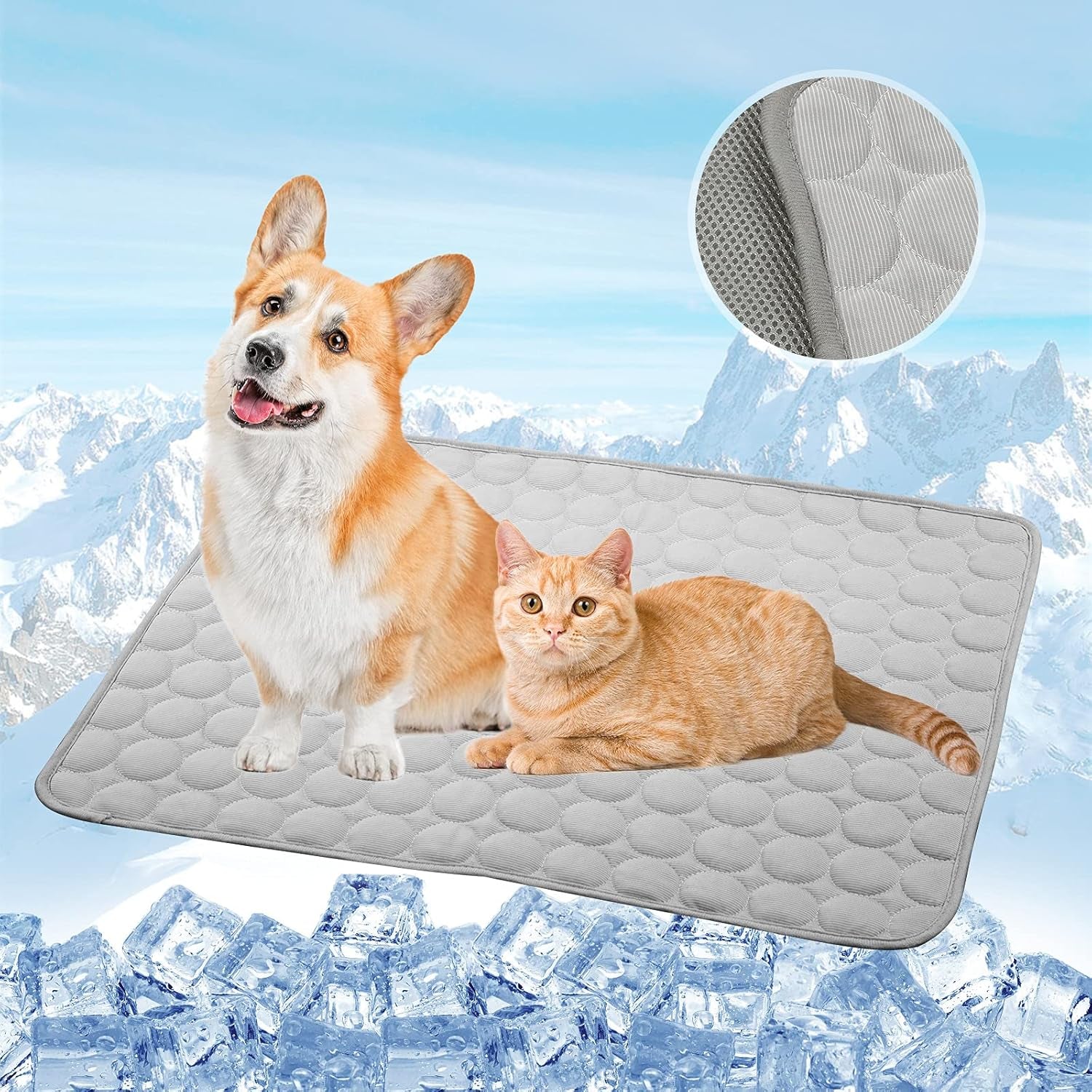 Dog Cooling Mat, Cooling Mat for Dogs Cats, Pet Reusable Bed Mat, Washable Ice Silk Mat, Self Cooling Sleeping Kennel Pad