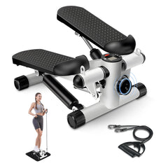 Mini Steppers for Exercise, Mute the Sound with Resistance Bands, 331Lbs Loading Capacity, Digital Monitor, Optional Twist Motion for Home Fitness - White