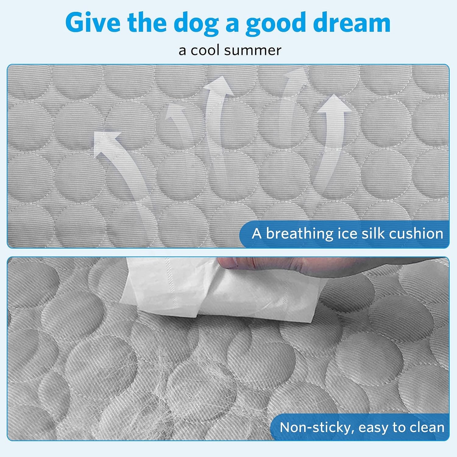 Dog Cooling Mat, Cooling Mat for Dogs Cats, Pet Reusable Bed Mat, Washable Ice Silk Mat, Self Cooling Sleeping Kennel Pad