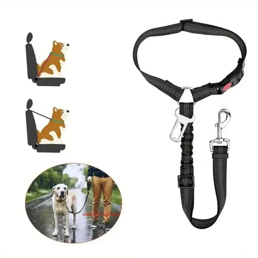 Dog Seat Belt for Car 3-In-1 Dog Leash Seatbelt Bungee Adjustable Reflective