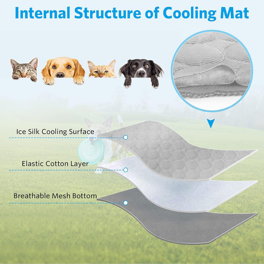 Dog Cooling Mat, Cooling Mat for Dogs Cats, Pet Reusable Bed Mat, Washable Ice Silk Mat, Self Cooling Sleeping Kennel Pad