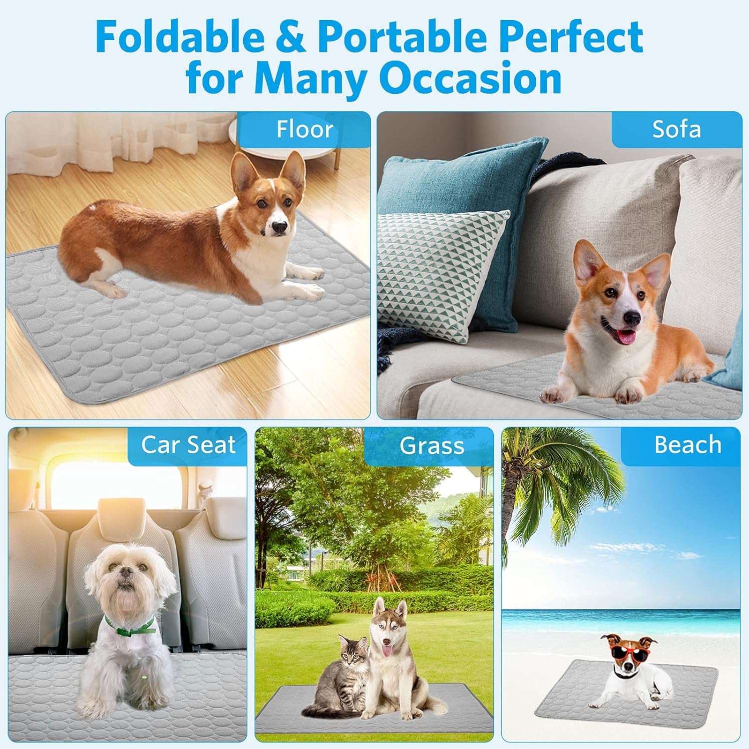 Dog Cooling Mat, Cooling Mat for Dogs Cats, Pet Reusable Bed Mat, Washable Ice Silk Mat, Self Cooling Sleeping Kennel Pad