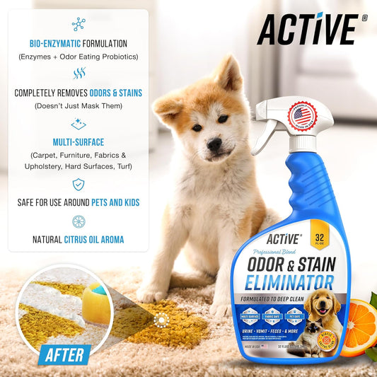 Pet Odor and Stain Eliminator - 32 Oz Enzyme Cleaner for Dog & Cat Urine, Stain