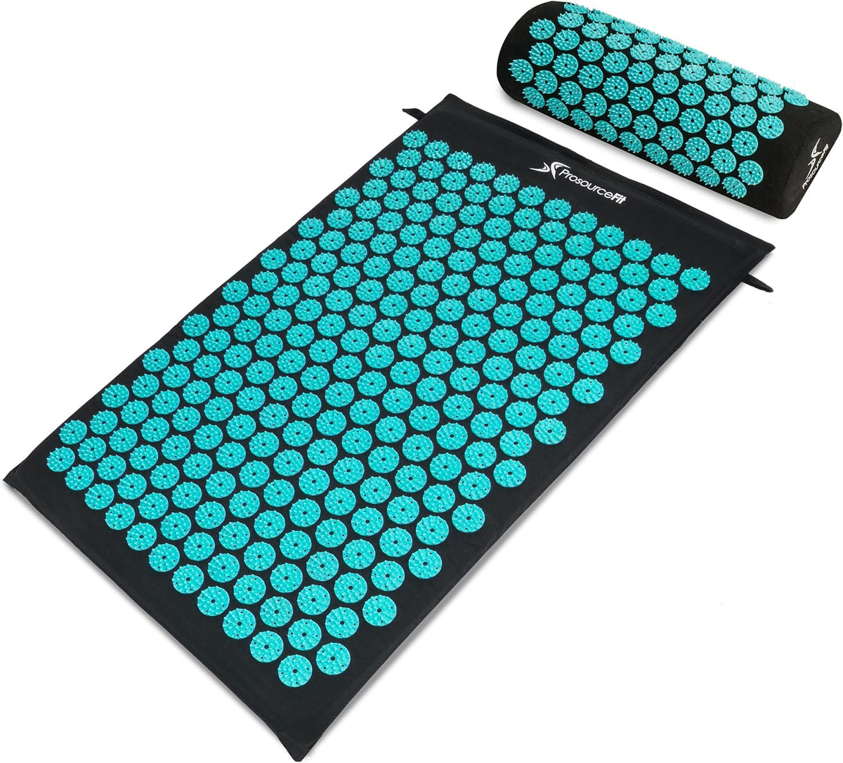 Acupressure Mat and Pillow Set for Back/Neck Pain Relief and Muscle Relaxation, Large - Black/Aqua