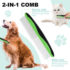 2 Pcs Pet Grooming Brush, Undercoat Rake for Dogs and Cats, Double-Sided Dog Deshedding Tool Removes Knot, Tangled Hair Dematting Comb for Dogs, with Pet Steel Comb