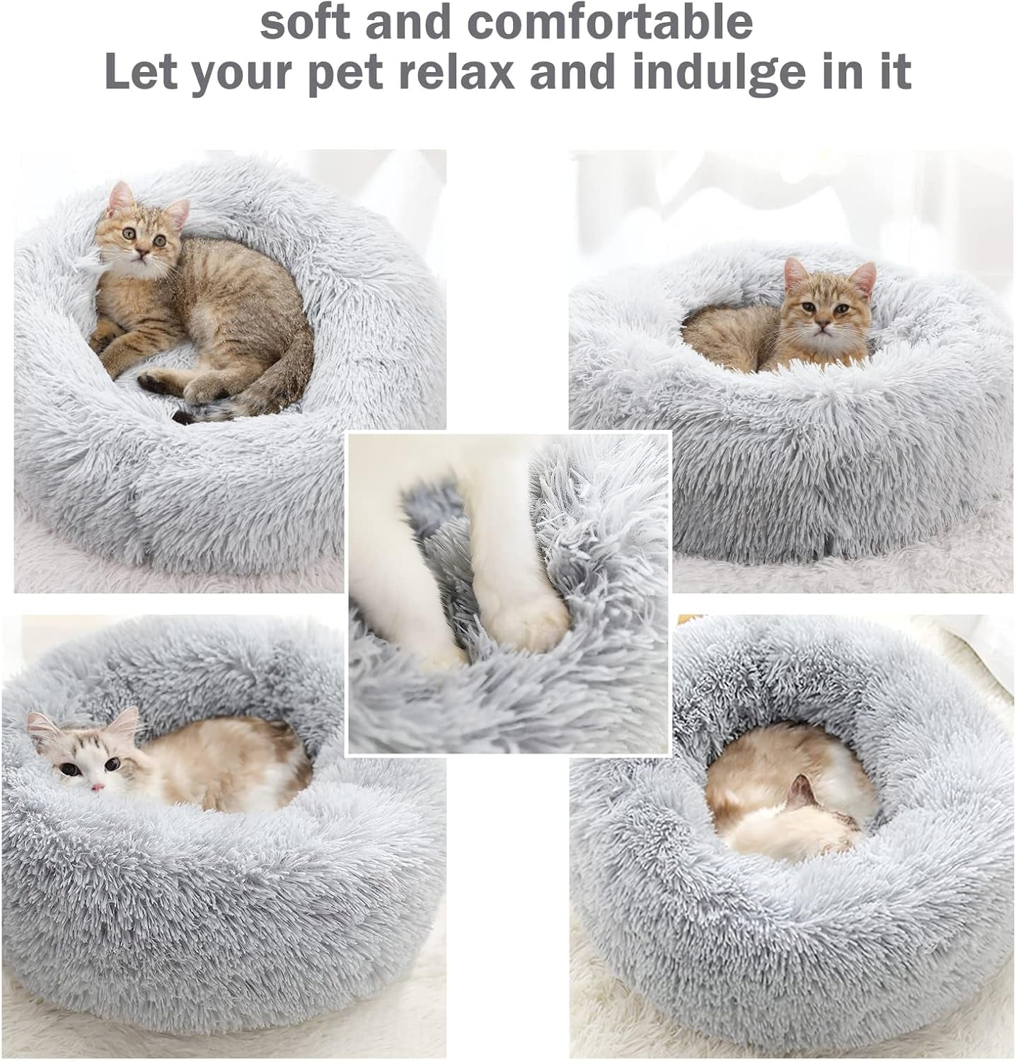 Donut Bed, 19.7'' Plush Pet Bed Mat for Small Dogs & Cats, Calming Cuddler with Waterproof Bottom, Machine Washable, Non-Slip, 22 Lbs Weight Capacity