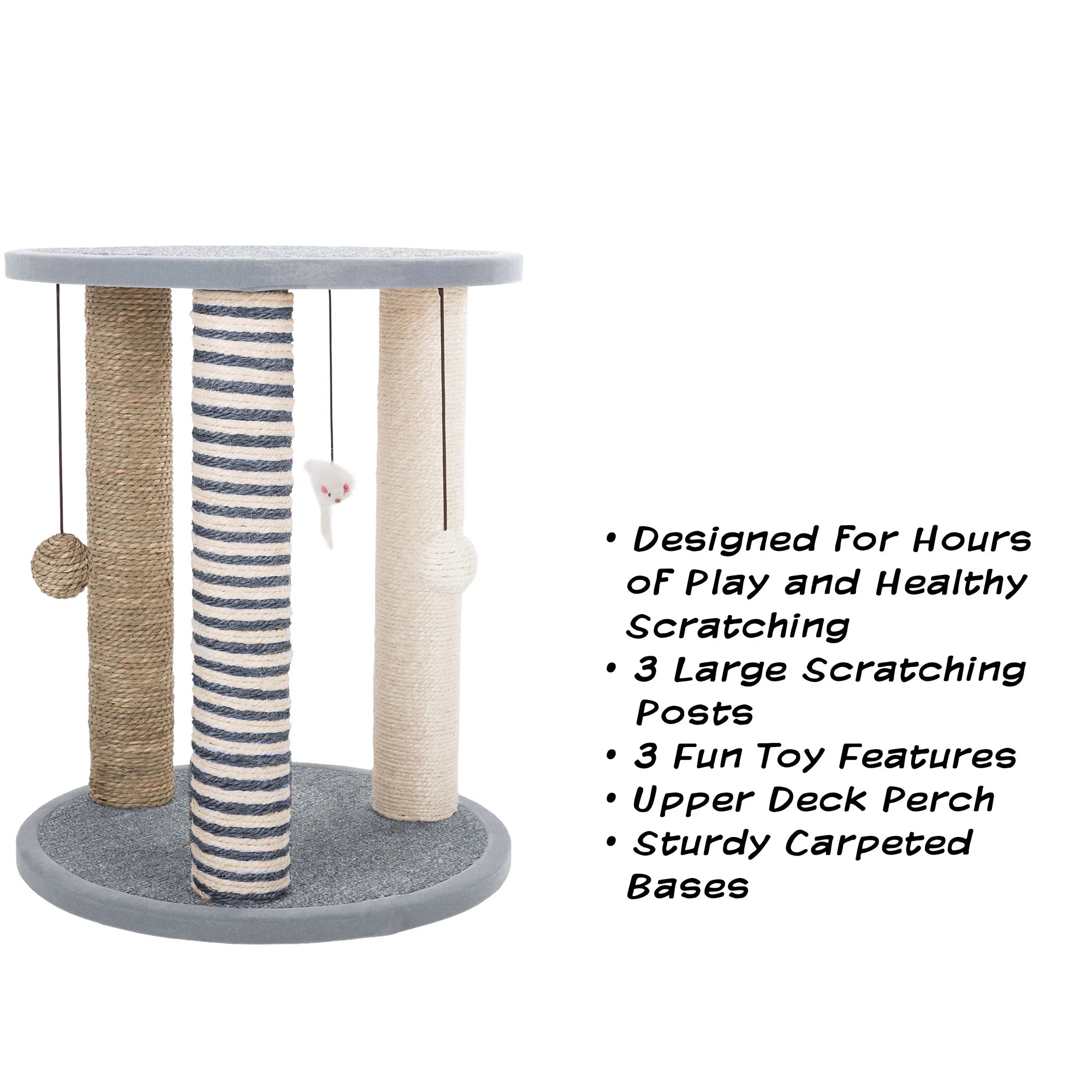 Cat Scratching Post Tower Scratch Pad - 3 Scratcher Posts and Perch