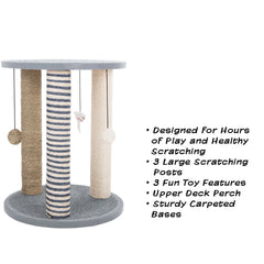 Cat Scratching Post Tower Scratch Pad - 3 Scratcher Posts and Perch