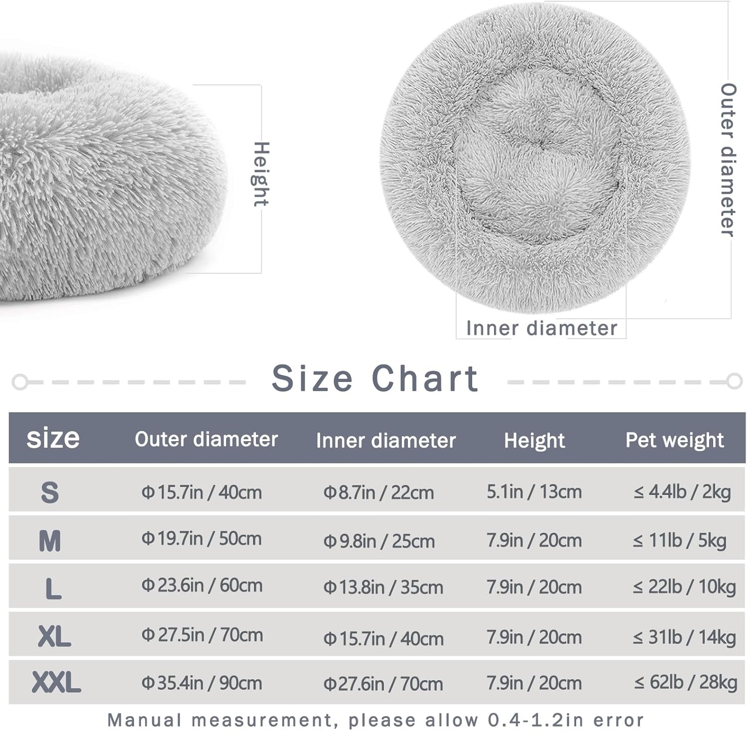 Donut Bed, 19.7'' Plush Pet Bed Mat for Small Dogs & Cats, Calming Cuddler with Waterproof Bottom, Machine Washable, Non-Slip, 22 Lbs Weight Capacity