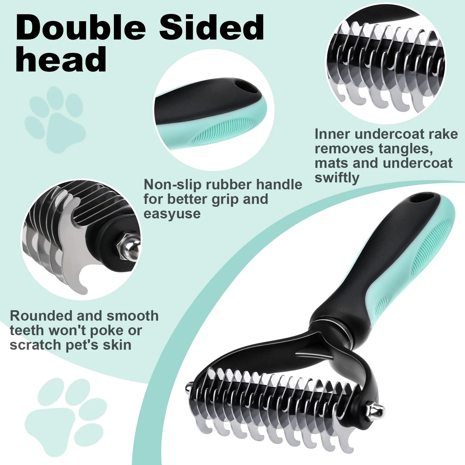 2 Pcs Pet Grooming Brush, Undercoat Rake for Dogs and Cats, Double-Sided Dog Deshedding Tool Removes Knot, Tangled Hair Dematting Comb for Dogs, with Pet Steel Comb