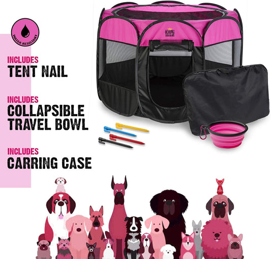 Foldable Dog Playpen - Portable Pet Playpen with Removable Mesh Cover - Folding Puppy Playpen with Zippered Top - Dog Play Pen for Dogs, Cats - Durable Kitten Rabbit Playpen (Small, Pink)