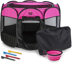 Foldable Dog Playpen - Portable Pet Playpen with Removable Mesh Cover - Folding Puppy Playpen with Zippered Top - Dog Play Pen for Dogs, Cats - Durable Kitten Rabbit Playpen (Small, Pink)