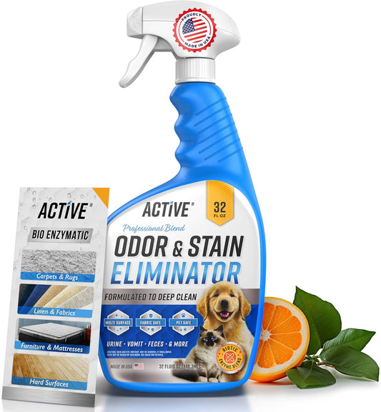 Pet Odor and Stain Eliminator - 32 Oz Enzyme Cleaner for Dog & Cat Urine, Stain