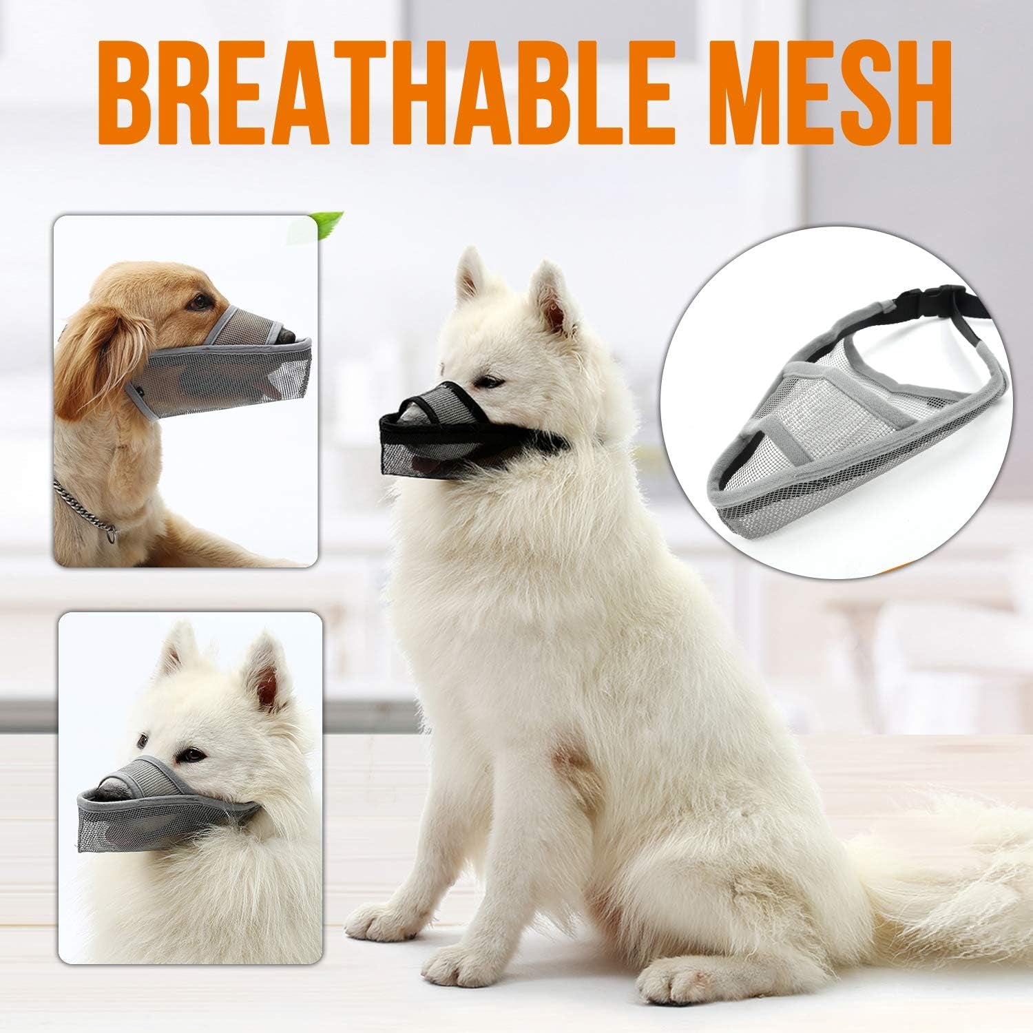 Dog Muzzle Soft Nylon Muzzle, Adjustable Breathable Mesh Dog Muzzle for Anti-Biting Anti-Barking Licking