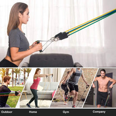 11Pcs Exercise Resistance Bands Set - with Door Anchor, Handles, Ankle Straps, Stackable up to 105Lbs, for Resistance Training, Physical Therapy, Home Workouts