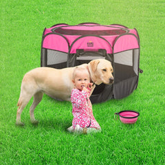 Foldable Dog Playpen - Portable Pet Playpen with Removable Mesh Cover - Folding Puppy Playpen with Zippered Top - Dog Play Pen for Dogs, Cats - Durable Kitten Rabbit Playpen (Small, Pink)