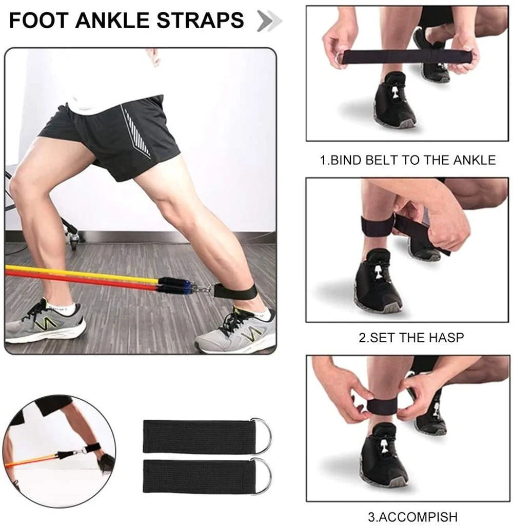 11Pcs Exercise Resistance Bands Set - with Door Anchor, Handles, Ankle Straps, Stackable up to 105Lbs, for Resistance Training, Physical Therapy, Home Workouts