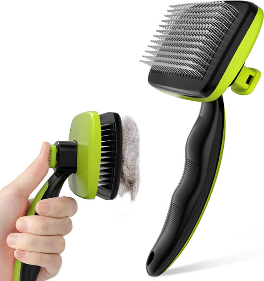 Self-Cleaning Slicker Brush for Dogs, Cats, Lightweight Dog Brush for Shedding M