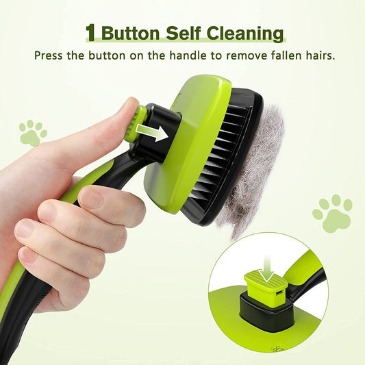 Self-Cleaning Slicker Brush for Dogs, Cats, Lightweight Dog Brush for Shedding M