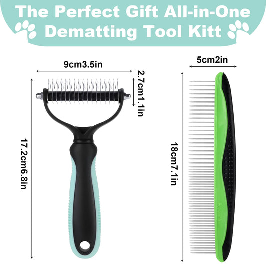 2 Pcs Pet Grooming Brush, Undercoat Rake for Dogs and Cats, Double-Sided Dog Deshedding Tool Removes Knot, Tangled Hair Dematting Comb for Dogs, with Pet Steel Comb