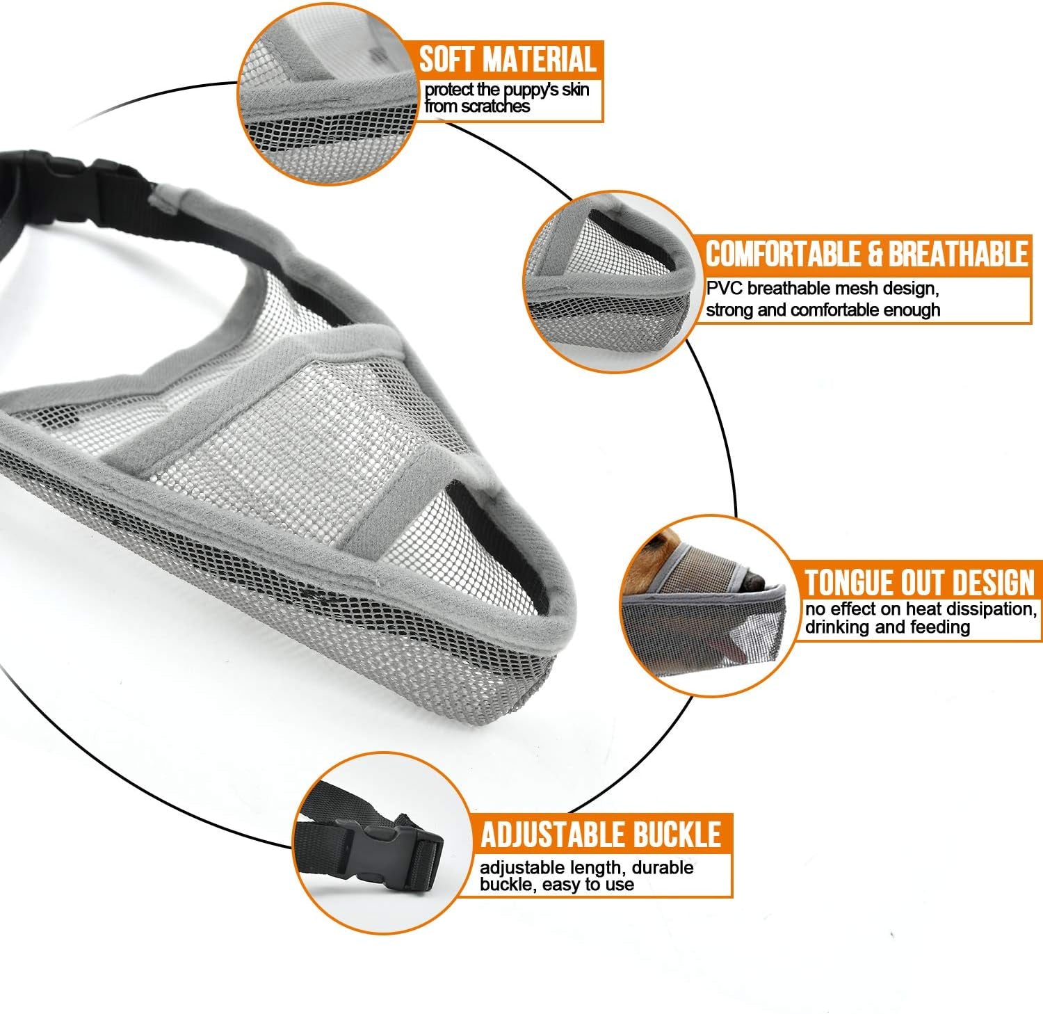 Dog Muzzle Soft Nylon Muzzle, Adjustable Breathable Mesh Dog Muzzle for Anti-Biting Anti-Barking Licking