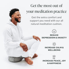 Large Meditation Cushion | Zafu Yoga Bolster Meditation Floor Pillow Seat | Buckwheat Hull Filled Crescent Shaped Cushion with Removable Washable Cover + Carry Handle | Grey