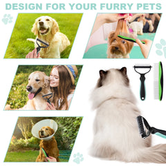 2 Pcs Pet Grooming Brush, Undercoat Rake for Dogs and Cats, Double-Sided Dog Deshedding Tool Removes Knot, Tangled Hair Dematting Comb for Dogs, with Pet Steel Comb