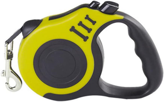 Retractable Dog Leash, Pet Walking Leash with Anti-Slip Handle, Strong Nylon Tape, Tangle-Free,One-Handed One Button Lock & Release, Suitable for Small Medium Dog Cat, (Yellow, 5M)