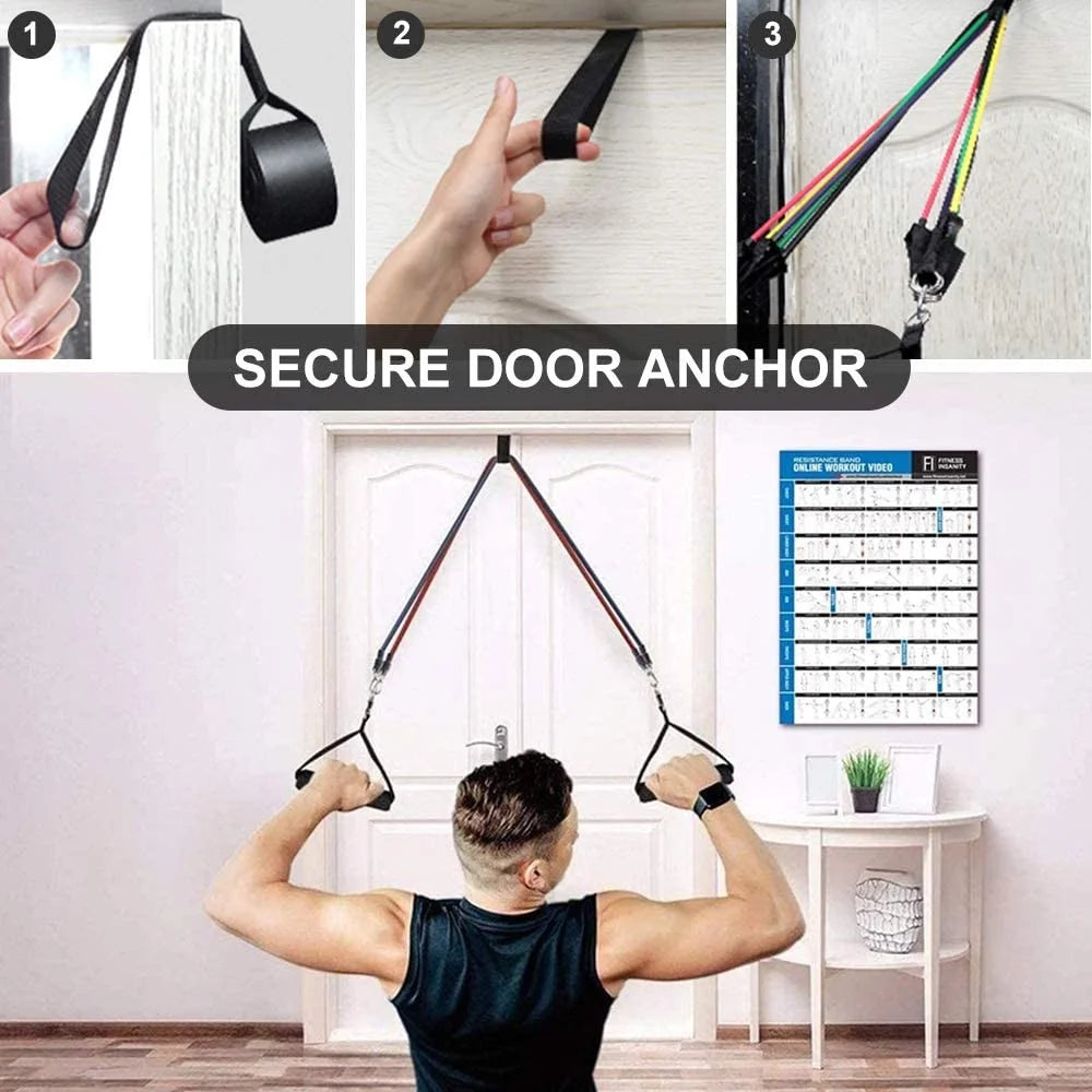 11Pcs Exercise Resistance Bands Set - with Door Anchor, Handles, Ankle Straps, Stackable up to 105Lbs, for Resistance Training, Physical Therapy, Home Workouts