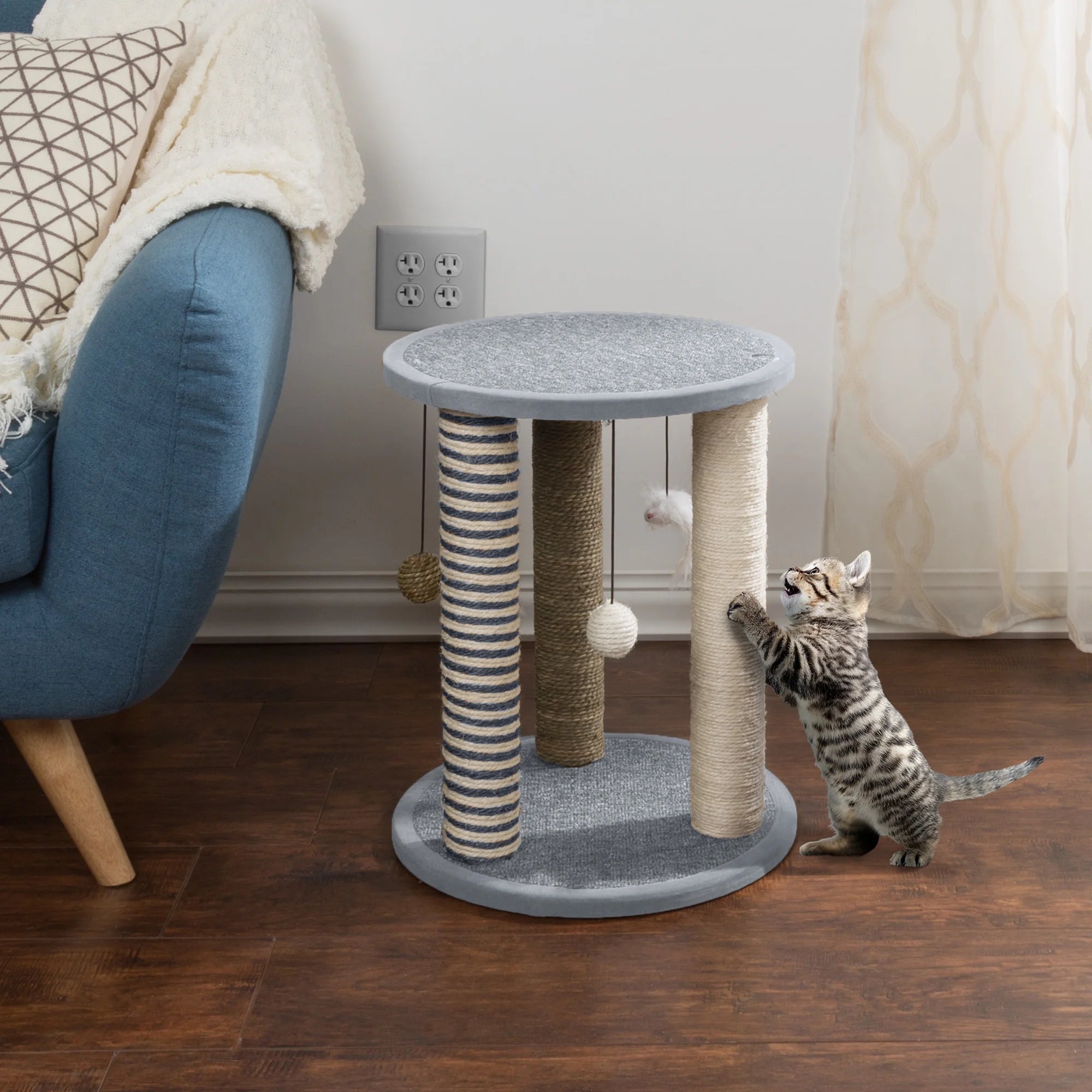 Cat Scratching Post Tower Scratch Pad - 3 Scratcher Posts and Perch