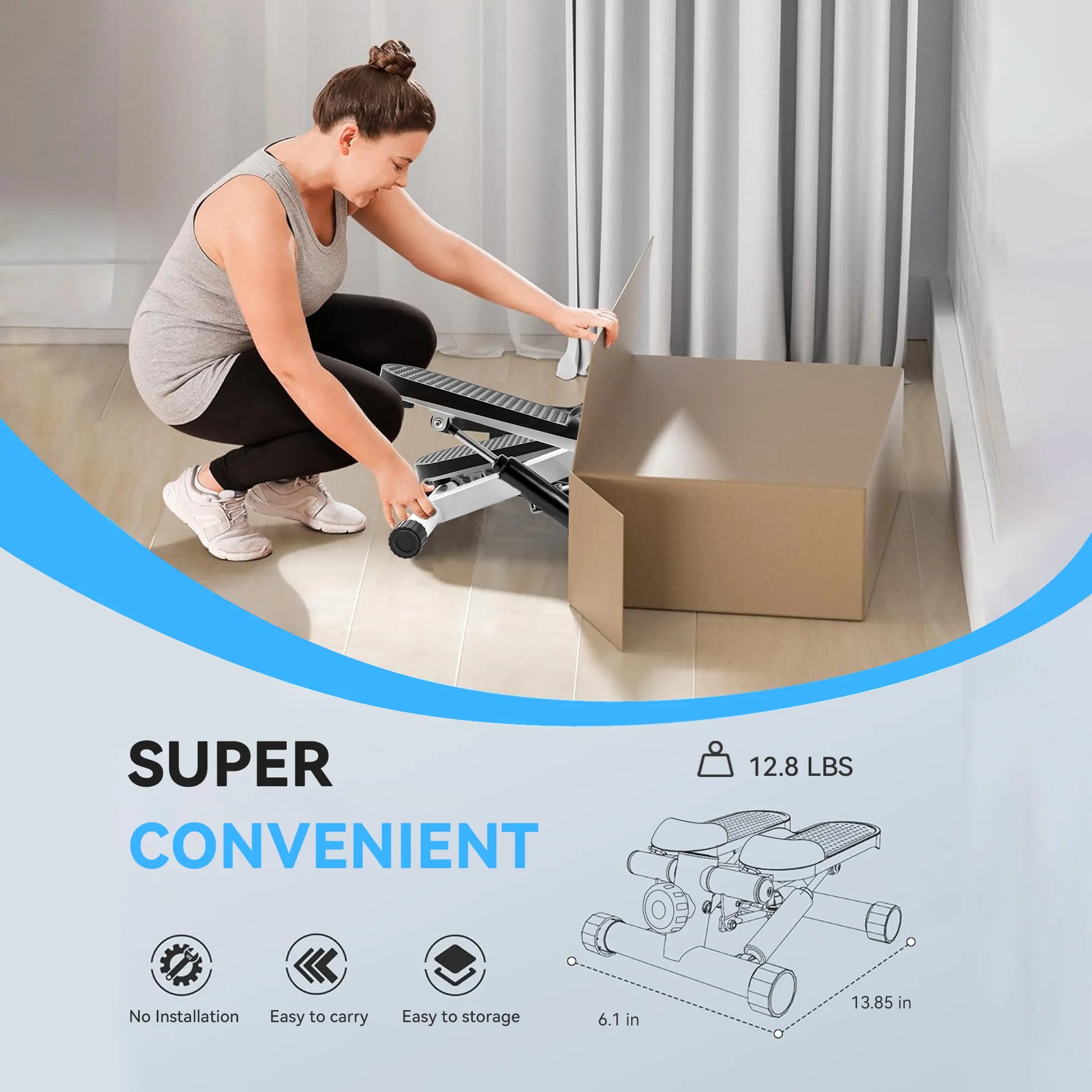 Mini Steppers for Exercise, Mute the Sound with Resistance Bands, 331Lbs Loading Capacity, Digital Monitor, Optional Twist Motion for Home Fitness - White