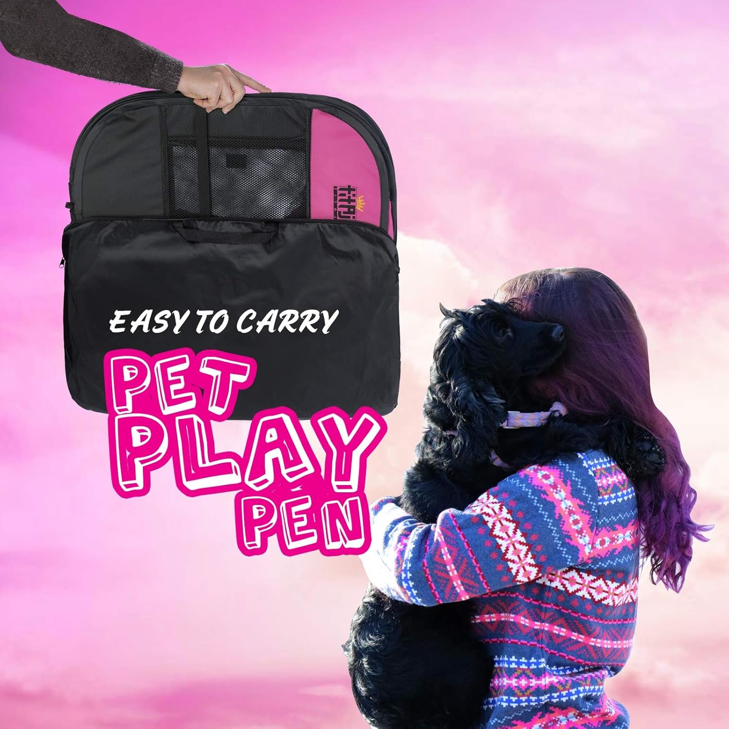 Foldable Dog Playpen - Portable Pet Playpen with Removable Mesh Cover - Folding Puppy Playpen with Zippered Top - Dog Play Pen for Dogs, Cats - Durable Kitten Rabbit Playpen (Small, Pink)