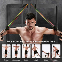 11Pcs Exercise Resistance Bands Set - with Door Anchor, Handles, Ankle Straps, Stackable up to 105Lbs, for Resistance Training, Physical Therapy, Home Workouts