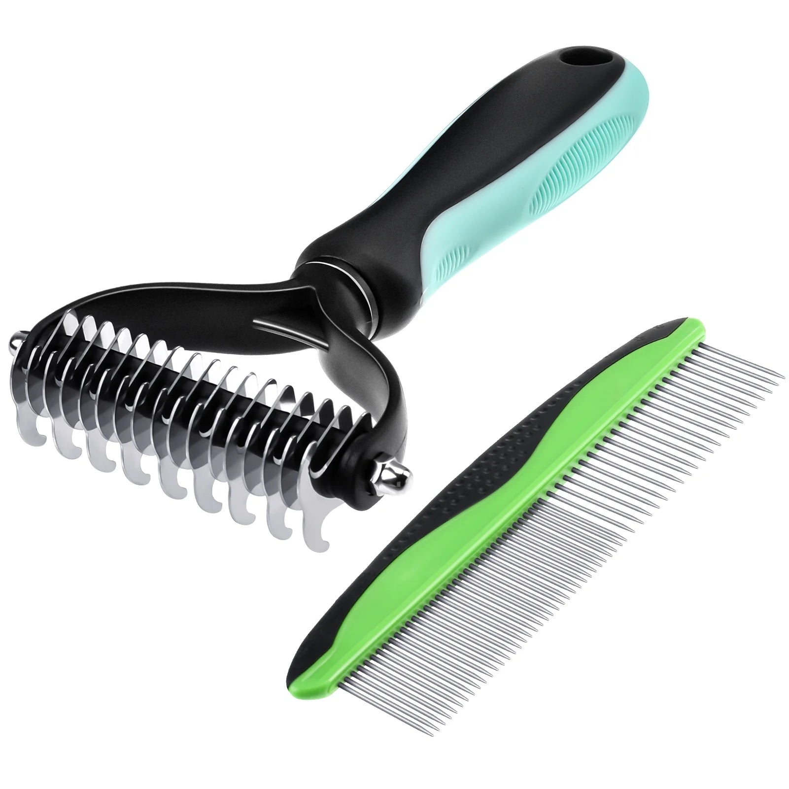 2 Pcs Pet Grooming Brush, Undercoat Rake for Dogs and Cats, Double-Sided Dog Deshedding Tool Removes Knot, Tangled Hair Dematting Comb for Dogs, with Pet Steel Comb