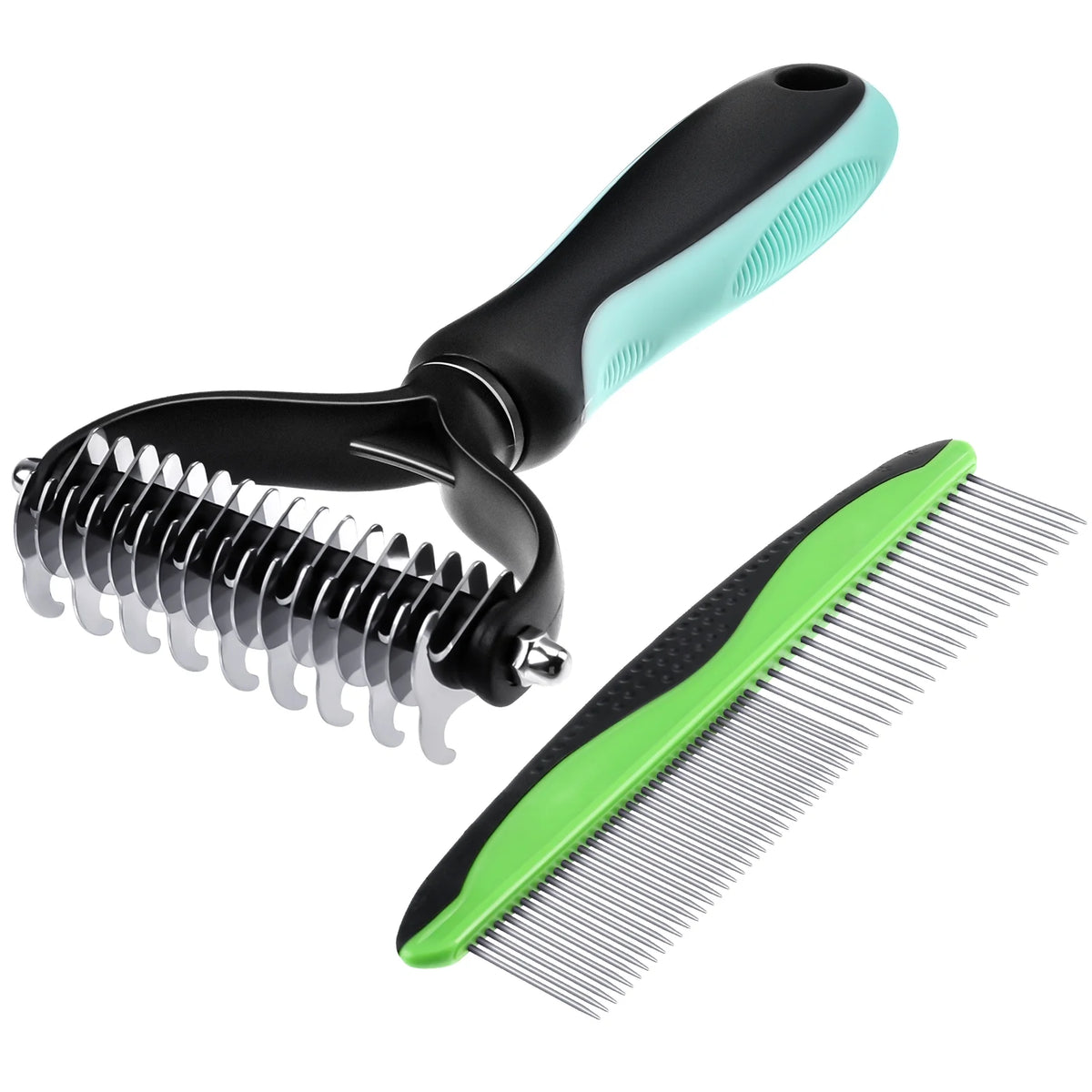 2 Pcs Pet Grooming Brush, Undercoat Rake for Dogs and Cats, Double-Sided Dog Deshedding Tool Removes Knot, Tangled Hair Dematting Comb for Dogs, with Pet Steel Comb