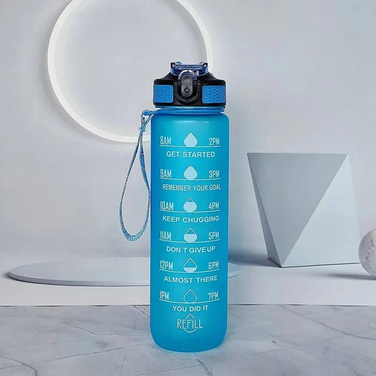 1L Sports Water Bottle with Straw Time Marker Gradient Color Motivational Bottle Leakproof Outdoor Student Drinking Water Cup
