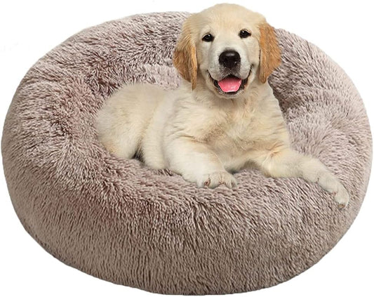 Calming Dog Bed & Cat Bed, Anti-Anxiety Donut Dog Cuddler Bed, Washable Dog Beds & Furniture , Fluffy Faux Fur Plush Dog Cat Cushion Bed For, Small Dog Beds for Large Dogs Dogs and Cats(24"/32")