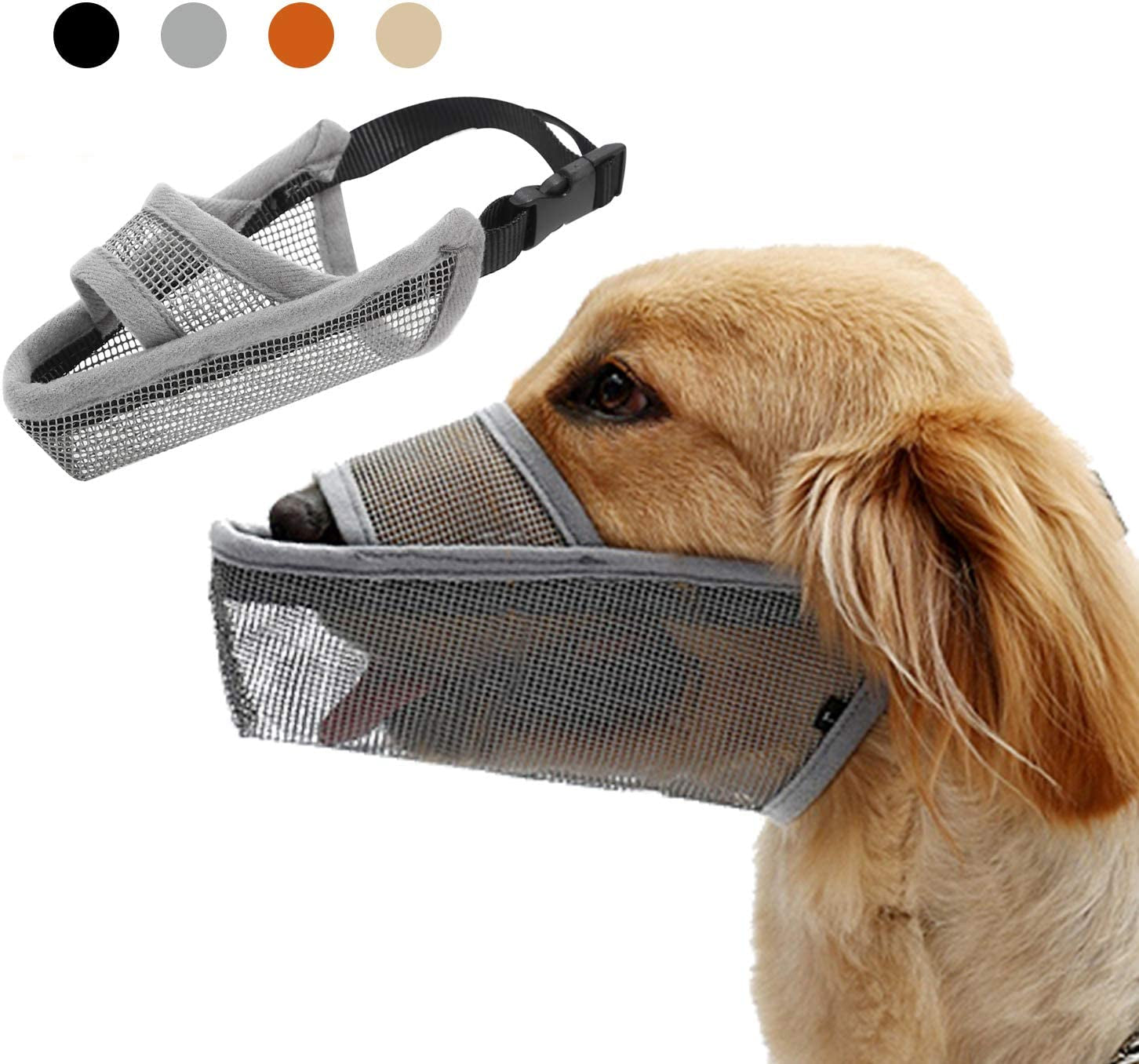 Dog Muzzle Soft Nylon Muzzle, Adjustable Breathable Mesh Dog Muzzle for Anti-Biting Anti-Barking Licking