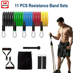 11Pcs Exercise Resistance Bands Set - with Door Anchor, Handles, Ankle Straps, Stackable up to 105Lbs, for Resistance Training, Physical Therapy, Home Workouts