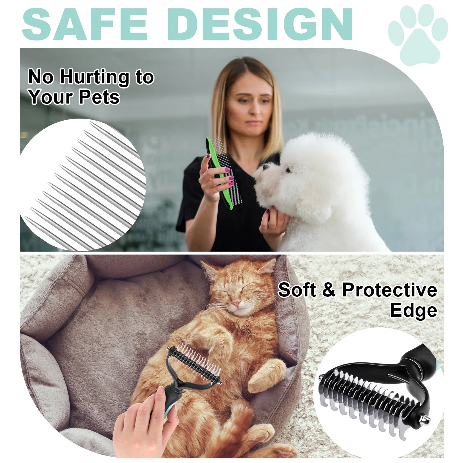 2 Pcs Pet Grooming Brush, Undercoat Rake for Dogs and Cats, Double-Sided Dog Deshedding Tool Removes Knot, Tangled Hair Dematting Comb for Dogs, with Pet Steel Comb